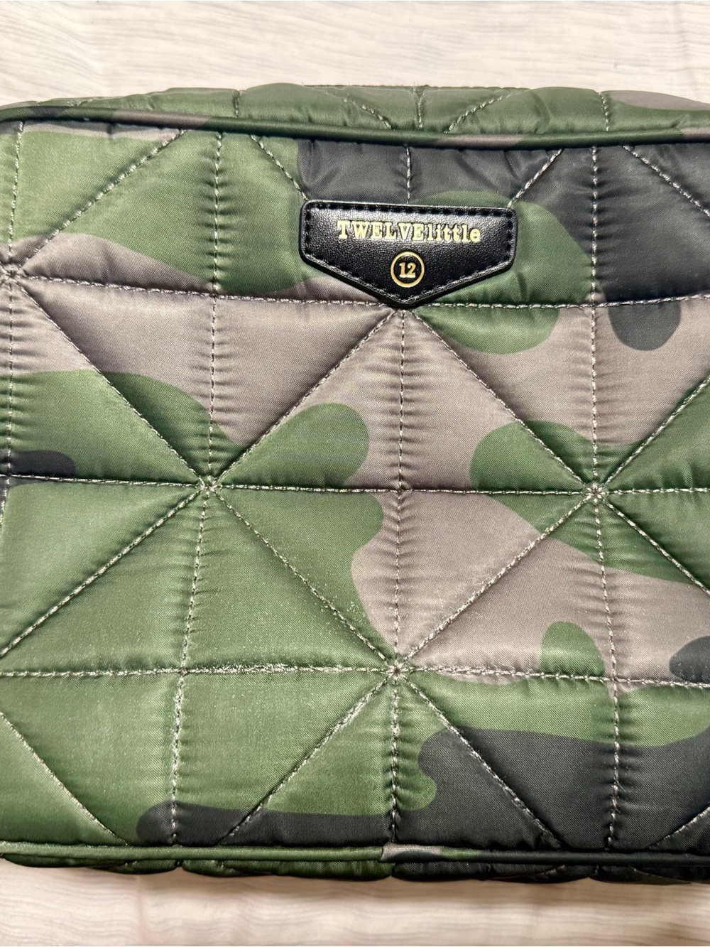 TwelveLittle Green Camo Quilted Baby Bag